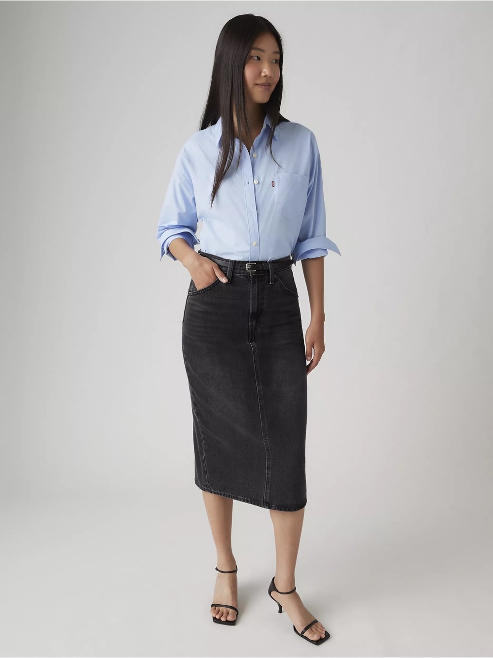 LEVIS NWT high rise slit midi skirt -heather gray Medium/29 - Picture 3 of 8